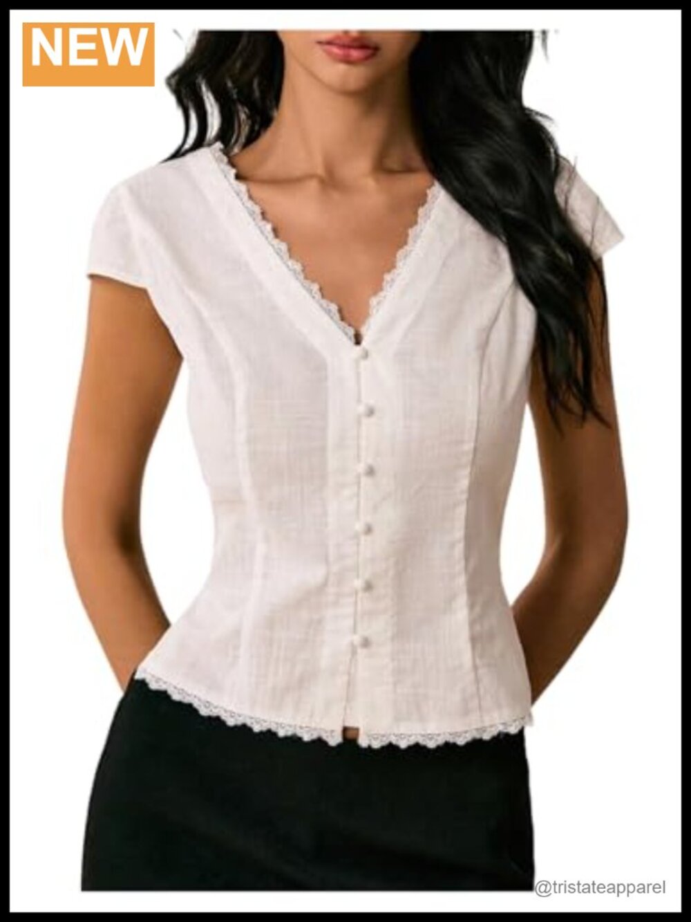 Cap Sleeve Lace Trim Tie Back Blouse Y2k Coquette